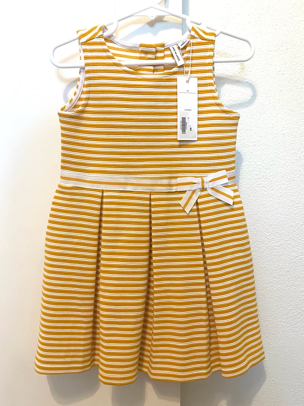 NWT Janie and Jack Yellow and White Striped Bow-Trim Dress (2T)